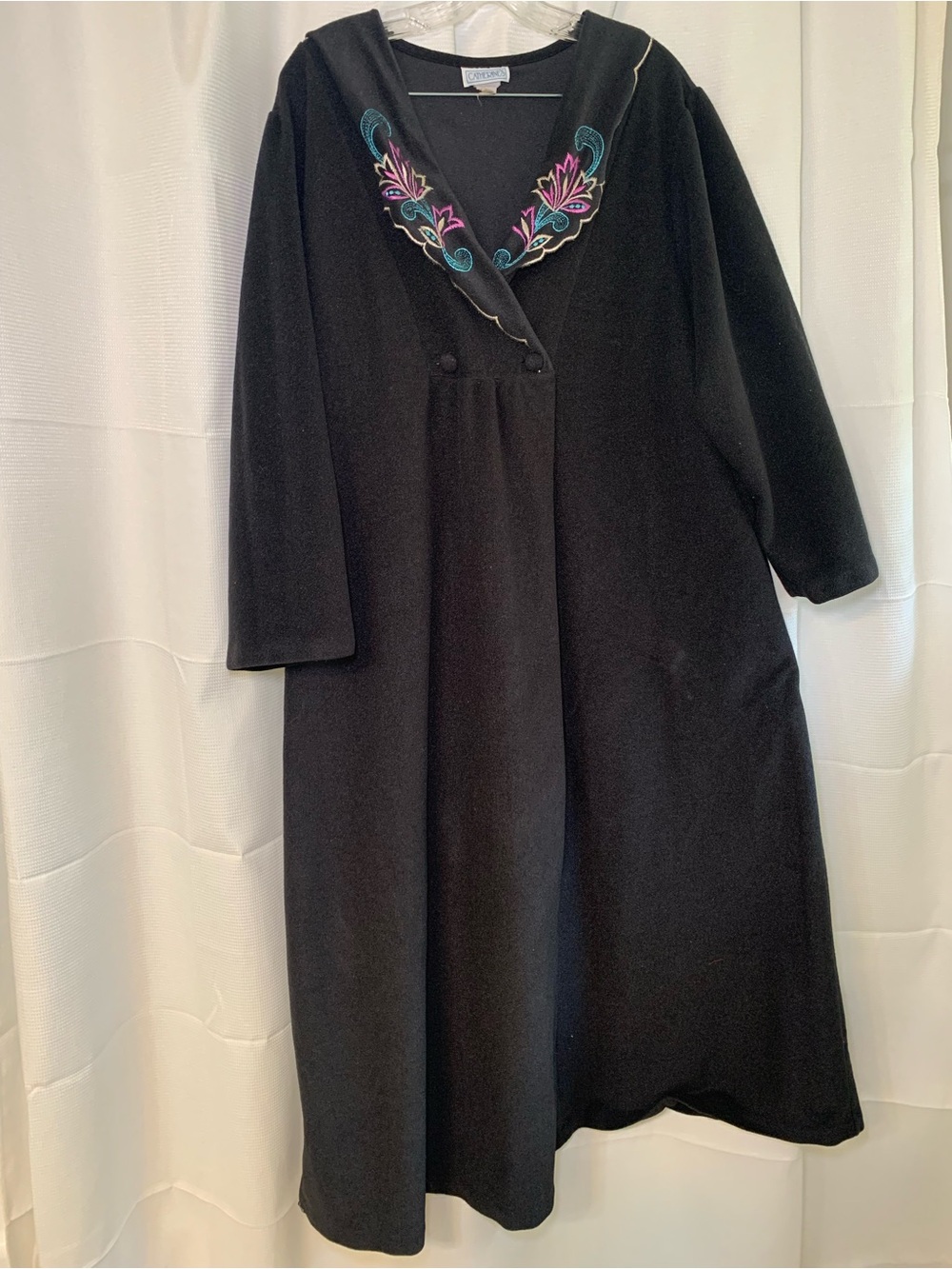 Catherines Black Hooded Long Robe with Colorful Embroidered Collar